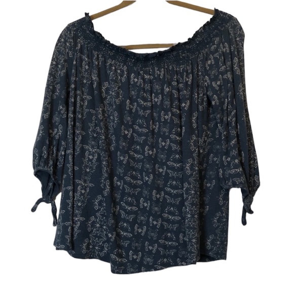 Sonoma Boho Blue Flowy Off the Shoulder Top - Picture 3 of 5